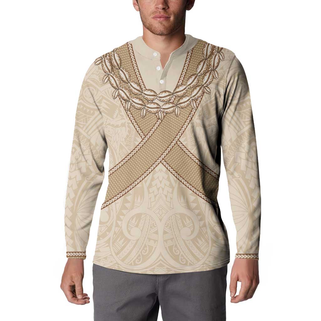 Mauri Ribaberiki Kiribati Button Sweatshirt Cowrie Shells Lei Palm Leaf Weaving