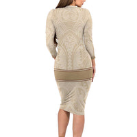 Mauri Ribaberiki Kiribati Family Matching Long Sleeve Bodycon Dress and Hawaiian Shirt Cowrie Shells Lei Palm Leaf Weaving