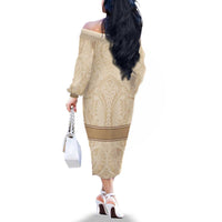 Mauri Ribaberiki Kiribati Family Matching Off The Shoulder Long Sleeve Dress and Hawaiian Shirt Cowrie Shells Lei Palm Leaf Weaving