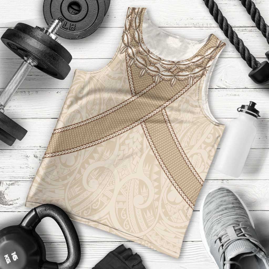 Mauri Ribaberiki Kiribati Men Tank Top Cowrie Shells Lei Palm Leaf Weaving