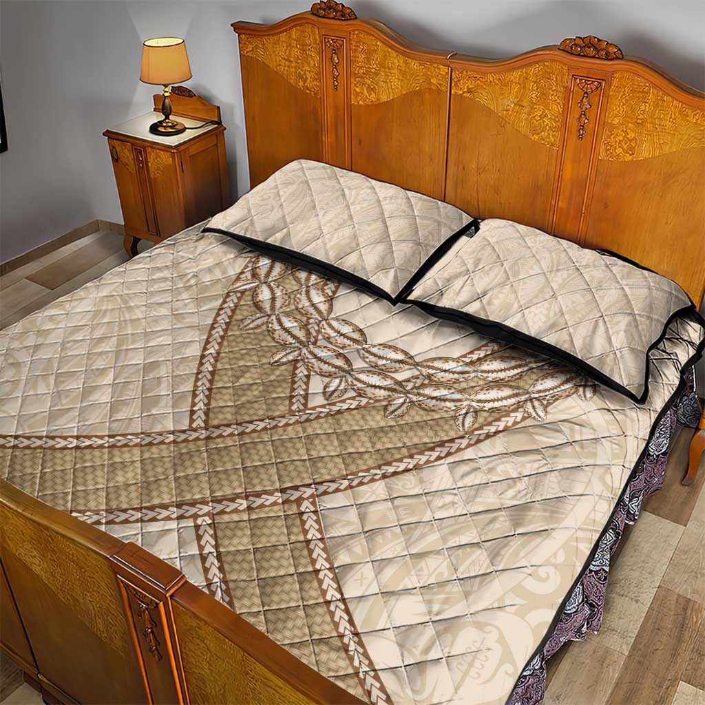 Mauri Ribaberiki Kiribati Quilt Bed Set Cowrie Shells Lei Palm Leaf Weaving