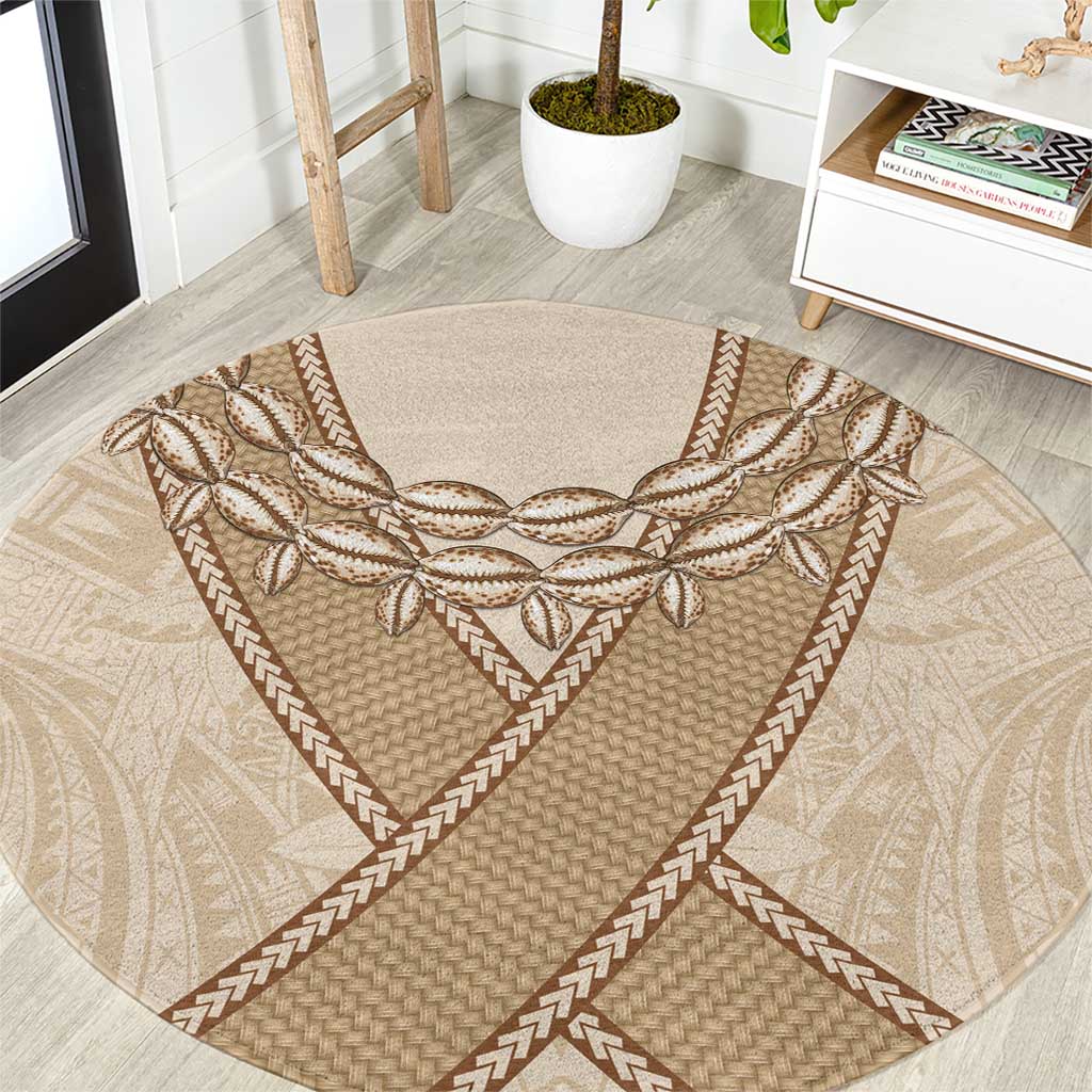 Mauri Ribaberiki Kiribati Round Carpet Cowrie Shells Lei Palm Leaf Weaving