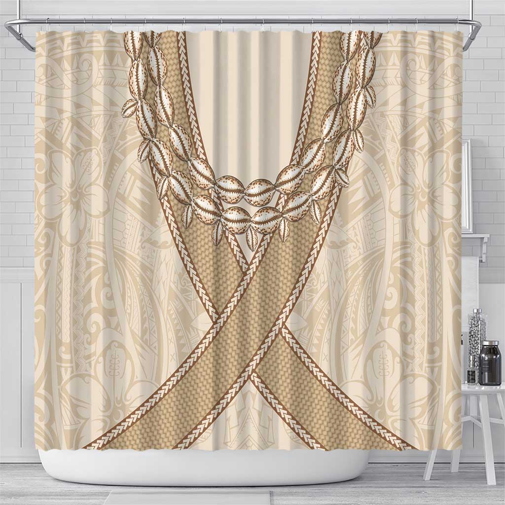 Mauri Ribaberiki Kiribati Shower Curtain Cowrie Shells Lei Palm Leaf Weaving