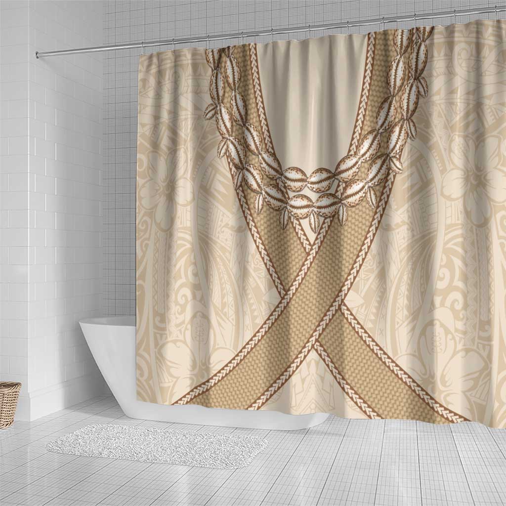 Mauri Ribaberiki Kiribati Shower Curtain Cowrie Shells Lei Palm Leaf Weaving