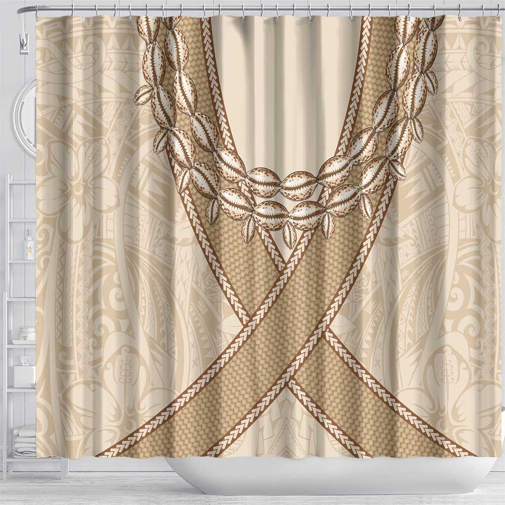 Mauri Ribaberiki Kiribati Shower Curtain Cowrie Shells Lei Palm Leaf Weaving