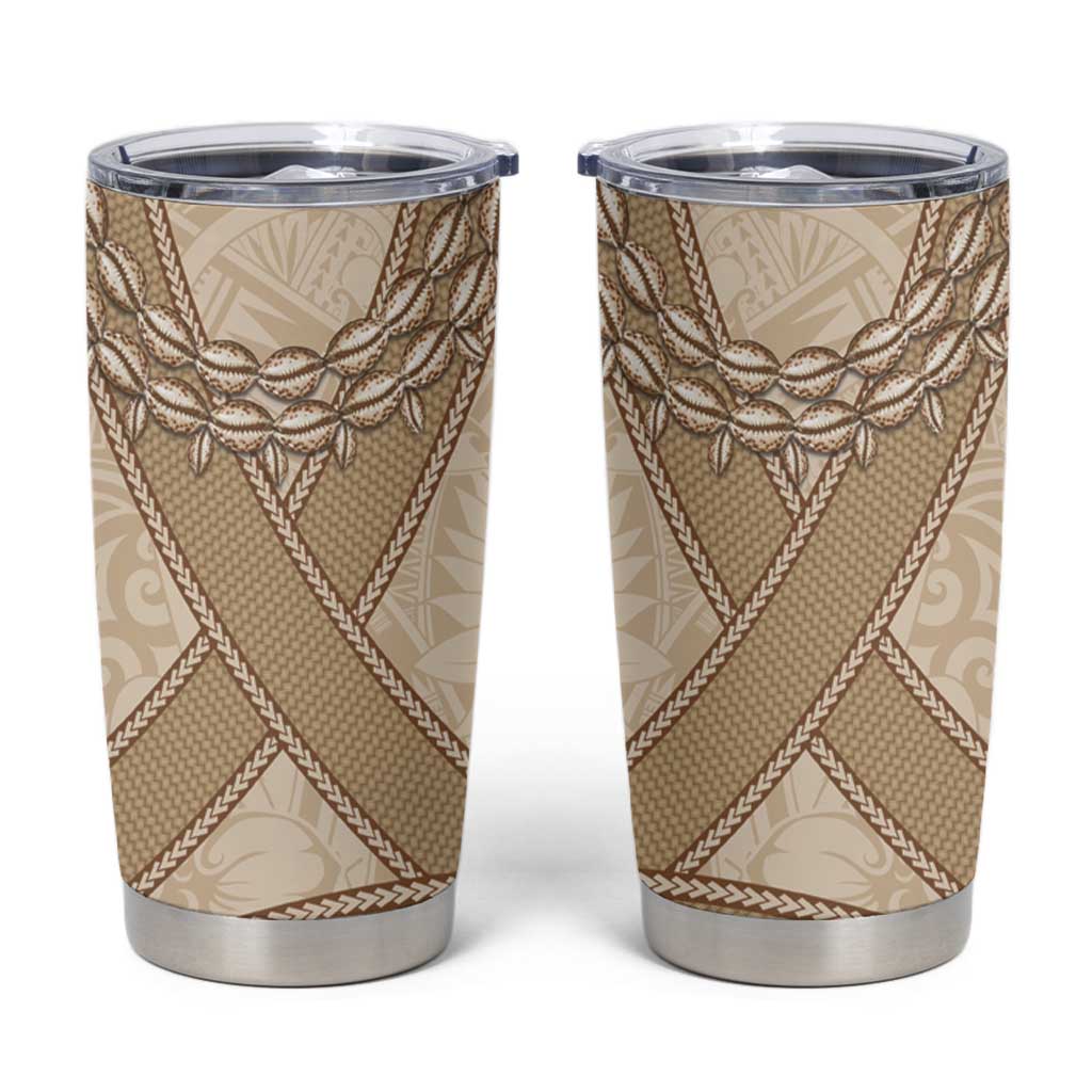 Mauri Ribaberiki Kiribati Tumbler Cup Cowrie Shells Lei Palm Leaf Weaving