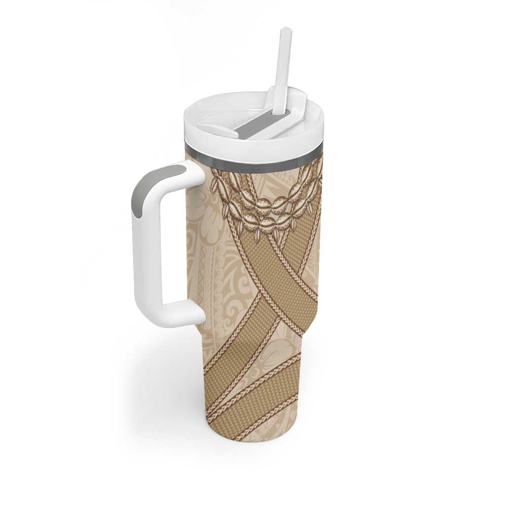 Mauri Ribaberiki Kiribati Tumbler With Handle Cowrie Shells Lei Palm Leaf Weaving