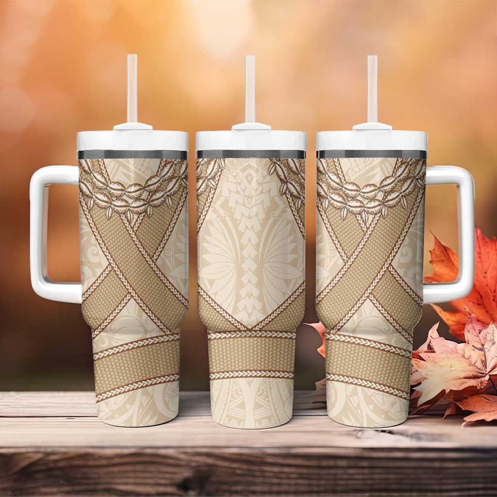 Mauri Ribaberiki Kiribati Tumbler With Handle Cowrie Shells Lei Palm Leaf Weaving