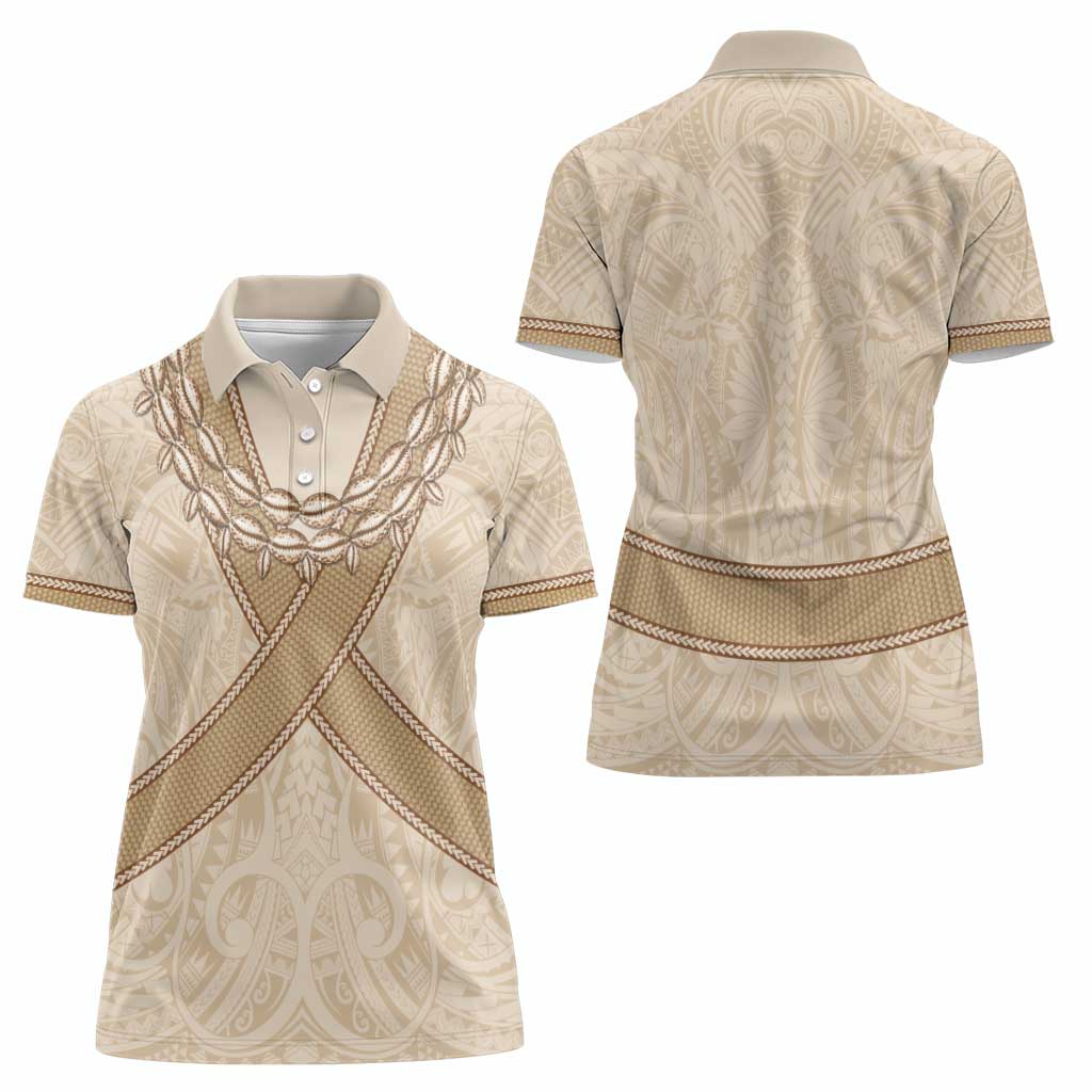 Mauri Ribaberiki Kiribati Women Polo Shirt Cowrie Shells Lei Palm Leaf Weaving