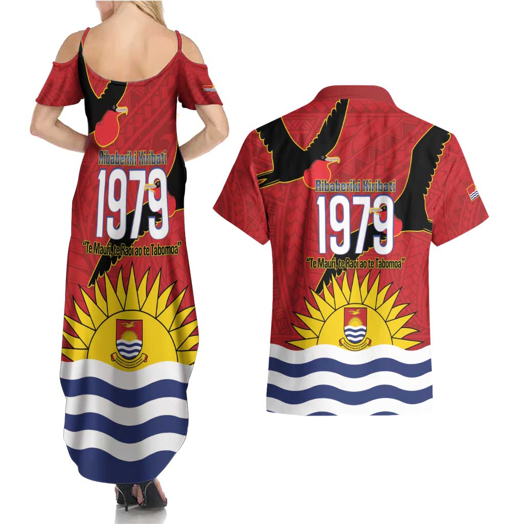 Mauri Kiribati Independence Day Couples Matching Summer Maxi Dress and Hawaiian Shirt 1979 Proud National Frigatebird