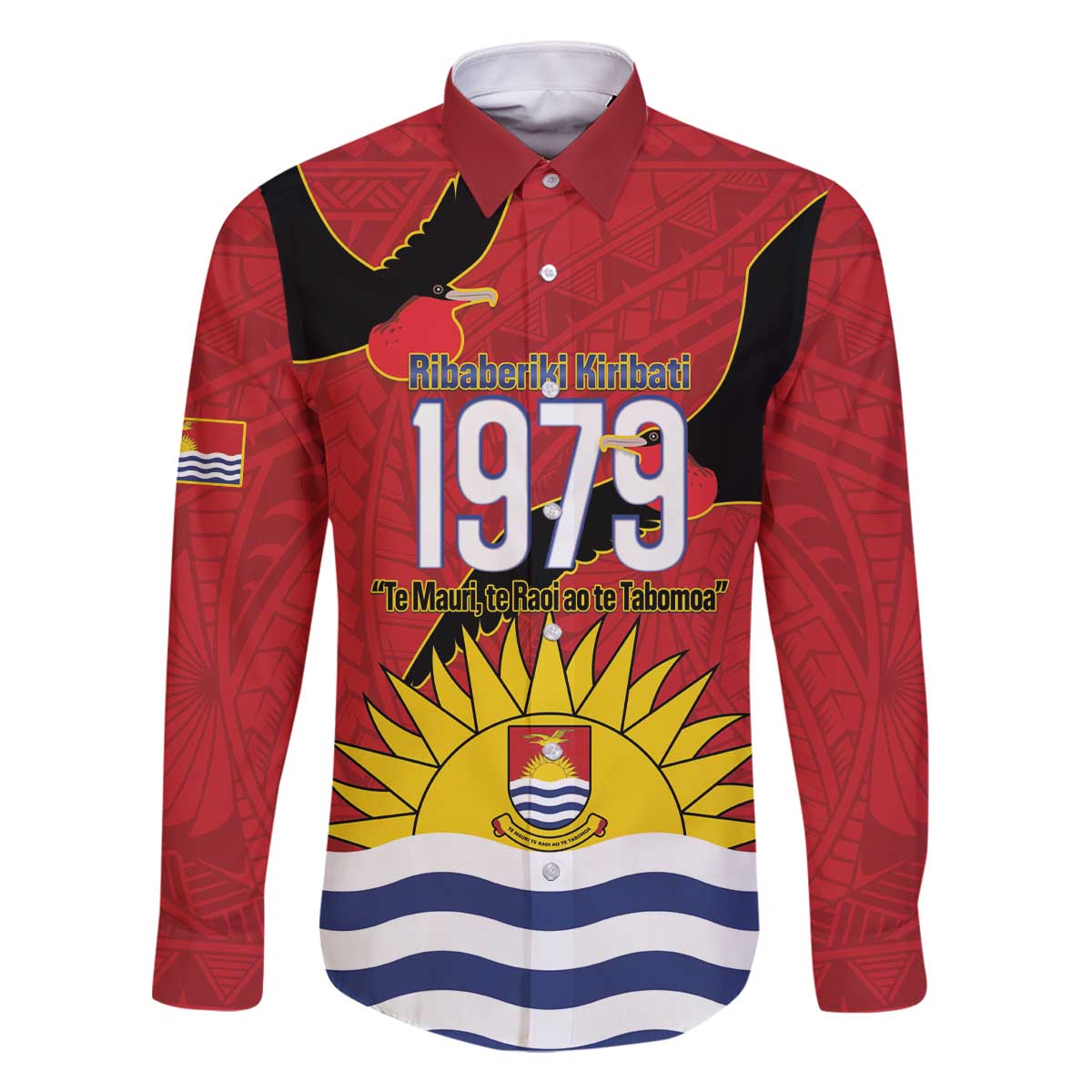 Mauri Kiribati Independence Day Family Matching Off The Shoulder Long Sleeve Dress and Hawaiian Shirt 1979 Proud National Frigatebird