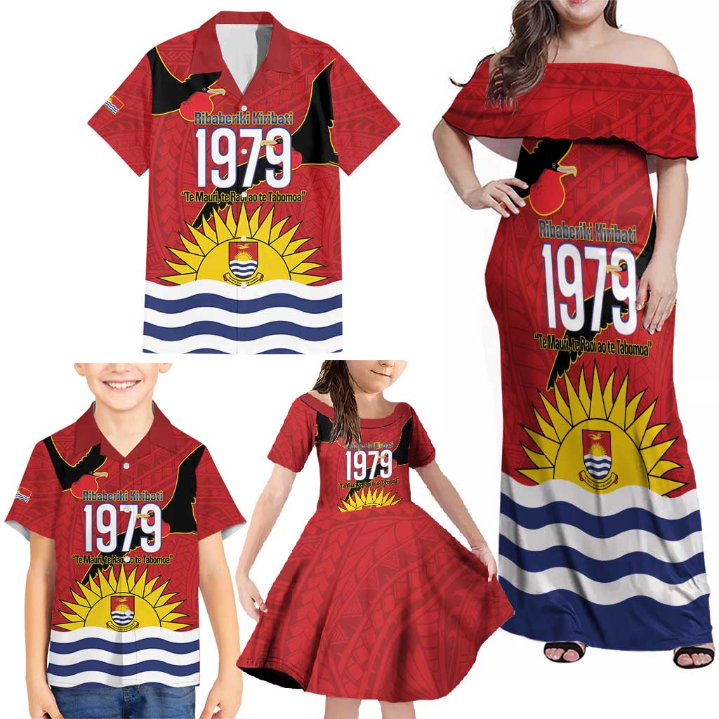 Mauri Kiribati Independence Day Family Matching Off Shoulder Maxi Dress and Hawaiian Shirt 1979 Proud National Frigatebird
