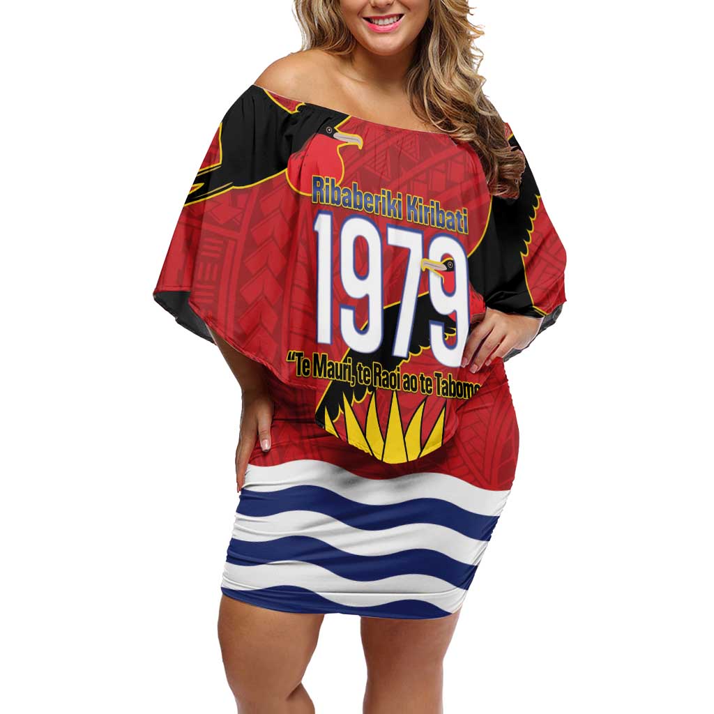 Mauri Kiribati Independence Day Family Matching Off Shoulder Short Dress and Hawaiian Shirt 1979 Proud National Frigatebird