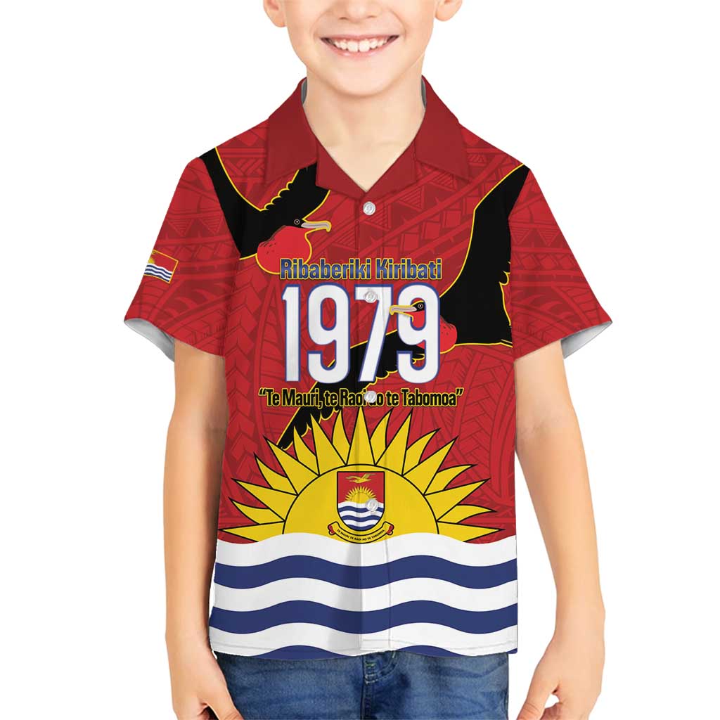 Mauri Kiribati Independence Day Family Matching Off Shoulder Short Dress and Hawaiian Shirt 1979 Proud National Frigatebird