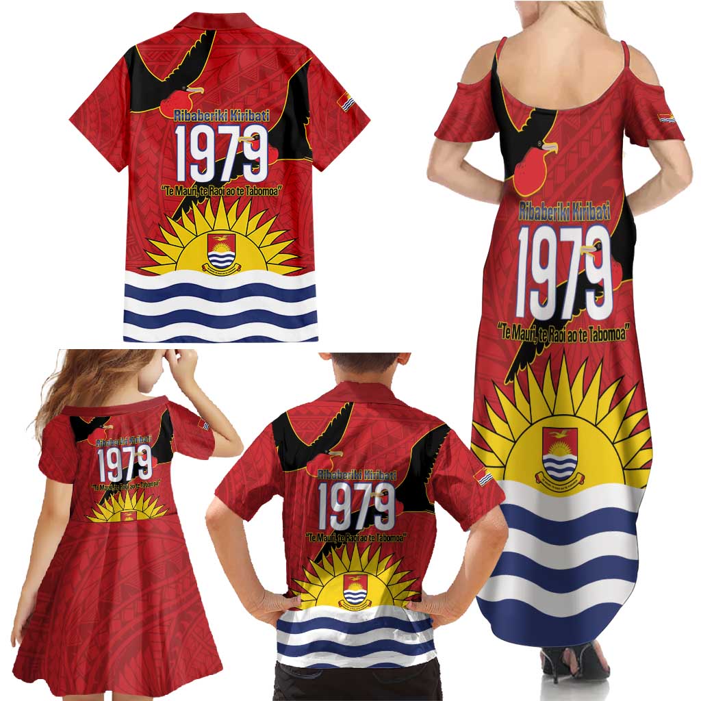 Mauri Kiribati Independence Day Family Matching Summer Maxi Dress and Hawaiian Shirt 1979 Proud National Frigatebird