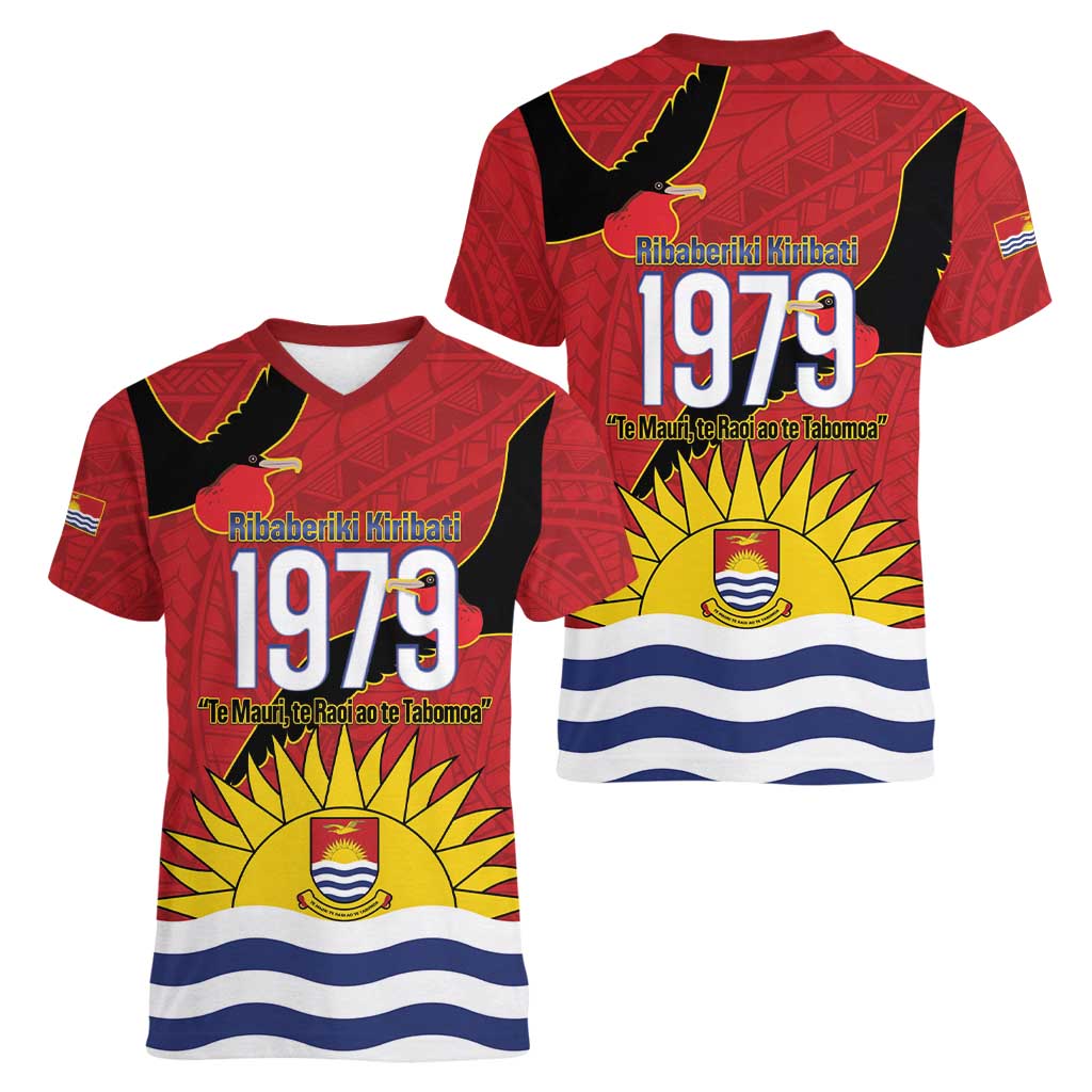 Mauri Kiribati Independence Day Women V-Neck T-Shirt 1979 Proud National Frigatebird