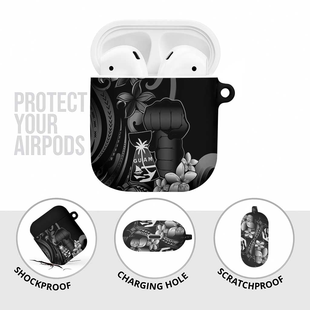 Black Hafa Adai Guam AirPods Case Chamorro Latte Stone Hand With Plumeria - Polynesian Pride