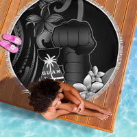Black Hafa Adai Guam Beach Blanket Chamorro Latte Stone Hand With Plumeria