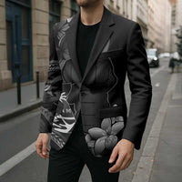 Black Hafa Adai Guam Blazer Chamorro Latte Stone Hand With Plumeria - Polynesian Pride