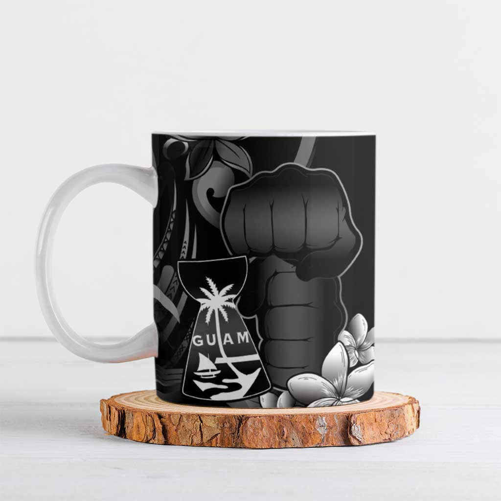 Black Hafa Adai Guam Ceramic Mug Chamorro Latte Stone Hand With Plumeria - Polynesian Pride