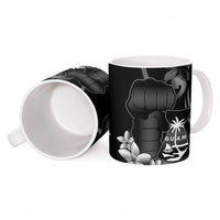 Black Hafa Adai Guam Ceramic Mug Chamorro Latte Stone Hand With Plumeria - Polynesian Pride