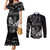 Black Hafa Adai Guam Couples Matching Mermaid Dress and Long Sleeve Button Shirt Chamorro Latte Stone Hand With Plumeria