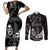 Black Hafa Adai Guam Couples Matching Short Sleeve Bodycon Dress and Long Sleeve Button Shirt Chamorro Latte Stone Hand With Plumeria