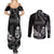 Black Hafa Adai Guam Couples Matching Summer Maxi Dress and Long Sleeve Button Shirt Chamorro Latte Stone Hand With Plumeria