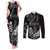 Black Hafa Adai Guam Couples Matching Tank Maxi Dress and Long Sleeve Button Shirt Chamorro Latte Stone Hand With Plumeria
