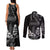Black Hafa Adai Guam Couples Matching Tank Maxi Dress and Long Sleeve Button Shirt Chamorro Latte Stone Hand With Plumeria