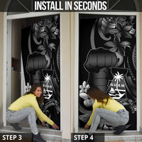 Black Hafa Adai Guam Door Cover Chamorro Latte Stone Hand With Plumeria - Polynesian Pride