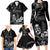 Black Hafa Adai Guam Family Matching Long Sleeve Bodycon Dress and Hawaiian Shirt Chamorro Latte Stone Hand With Plumeria