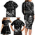 Black Hafa Adai Guam Family Matching Long Sleeve Bodycon Dress and Hawaiian Shirt Chamorro Latte Stone Hand With Plumeria