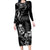 Black Hafa Adai Guam Family Matching Long Sleeve Bodycon Dress and Hawaiian Shirt Chamorro Latte Stone Hand With Plumeria