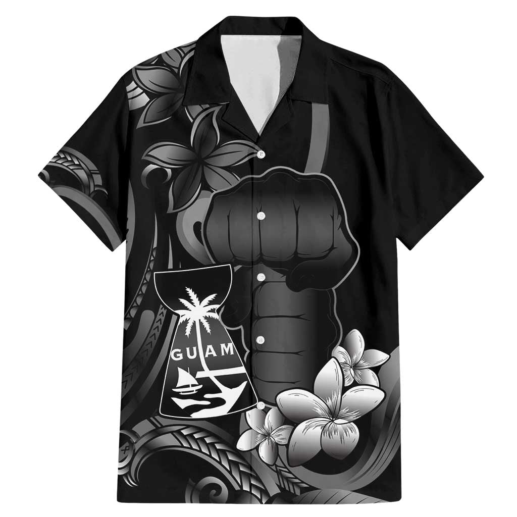 Black Hafa Adai Guam Family Matching Mermaid Dress and Hawaiian Shirt Chamorro Latte Stone Hand With Plumeria