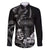 Black Hafa Adai Guam Family Matching Off The Shoulder Long Sleeve Dress and Hawaiian Shirt Chamorro Latte Stone Hand With Plumeria