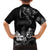 Black Hafa Adai Guam Family Matching Short Sleeve Bodycon Dress and Hawaiian Shirt Chamorro Latte Stone Hand With Plumeria