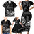 Black Hafa Adai Guam Family Matching Short Sleeve Bodycon Dress and Hawaiian Shirt Chamorro Latte Stone Hand With Plumeria