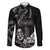 Black Hafa Adai Guam Family Matching Short Sleeve Bodycon Dress and Hawaiian Shirt Chamorro Latte Stone Hand With Plumeria