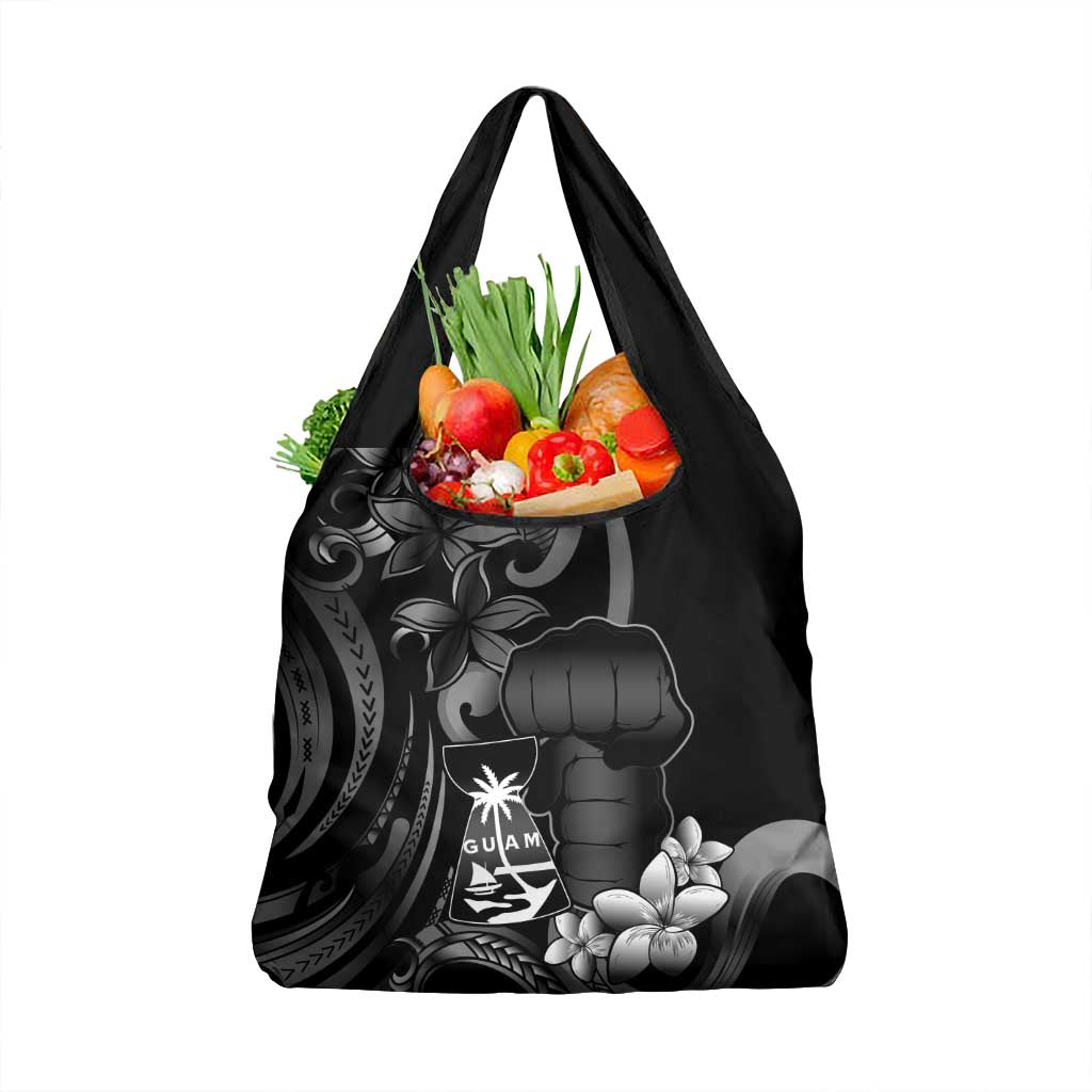 Black Hafa Adai Guam Grocery Bag Chamorro Latte Stone Hand With Plumeria