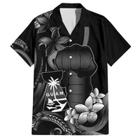 Black Hafa Adai Guam Hawaiian Shirt Chamorro Latte Stone Hand With Plumeria LT14 Black - Polynesian Pride