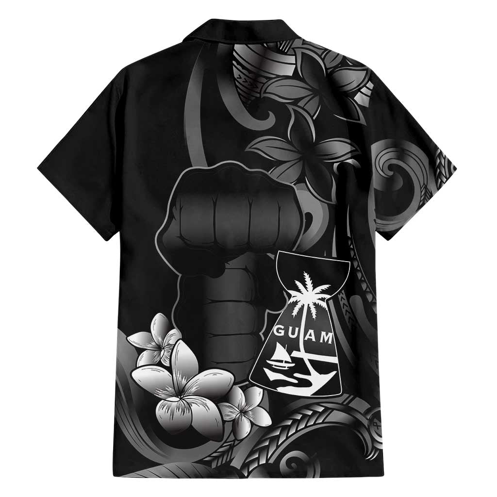 Black Hafa Adai Guam Hawaiian Shirt Chamorro Latte Stone Hand With Plumeria LT14 - Polynesian Pride