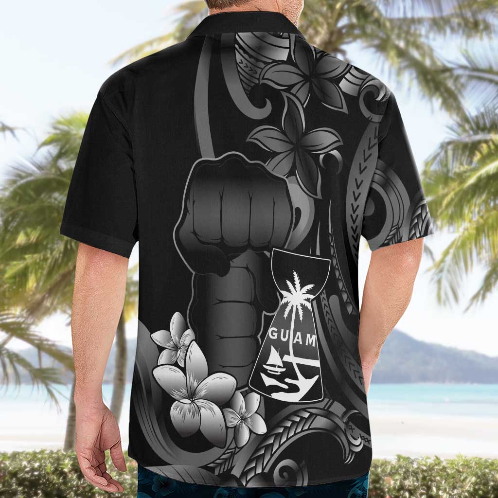 Black Hafa Adai Guam Hawaiian Shirt Chamorro Latte Stone Hand With Plumeria LT14 - Polynesian Pride