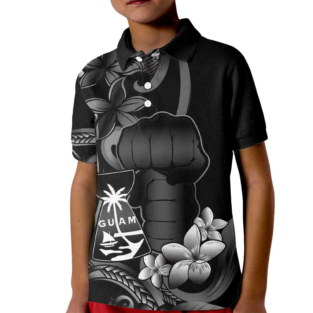 Black Hafa Adai Guam Kid Polo Shirt Chamorro Latte Stone Hand With Plumeria