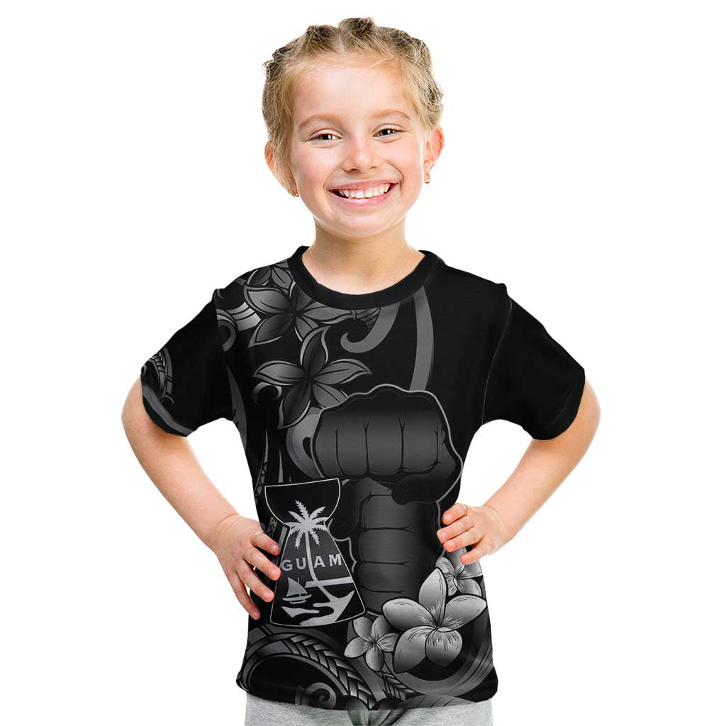 Black Hafa Adai Guam Kid T Shirt Chamorro Latte Stone Hand With Plumeria