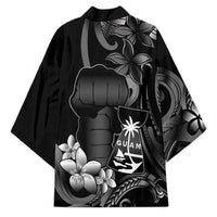 Black Hafa Adai Guam Kimono Chamorro Latte Stone Hand With Plumeria - Polynesian Pride