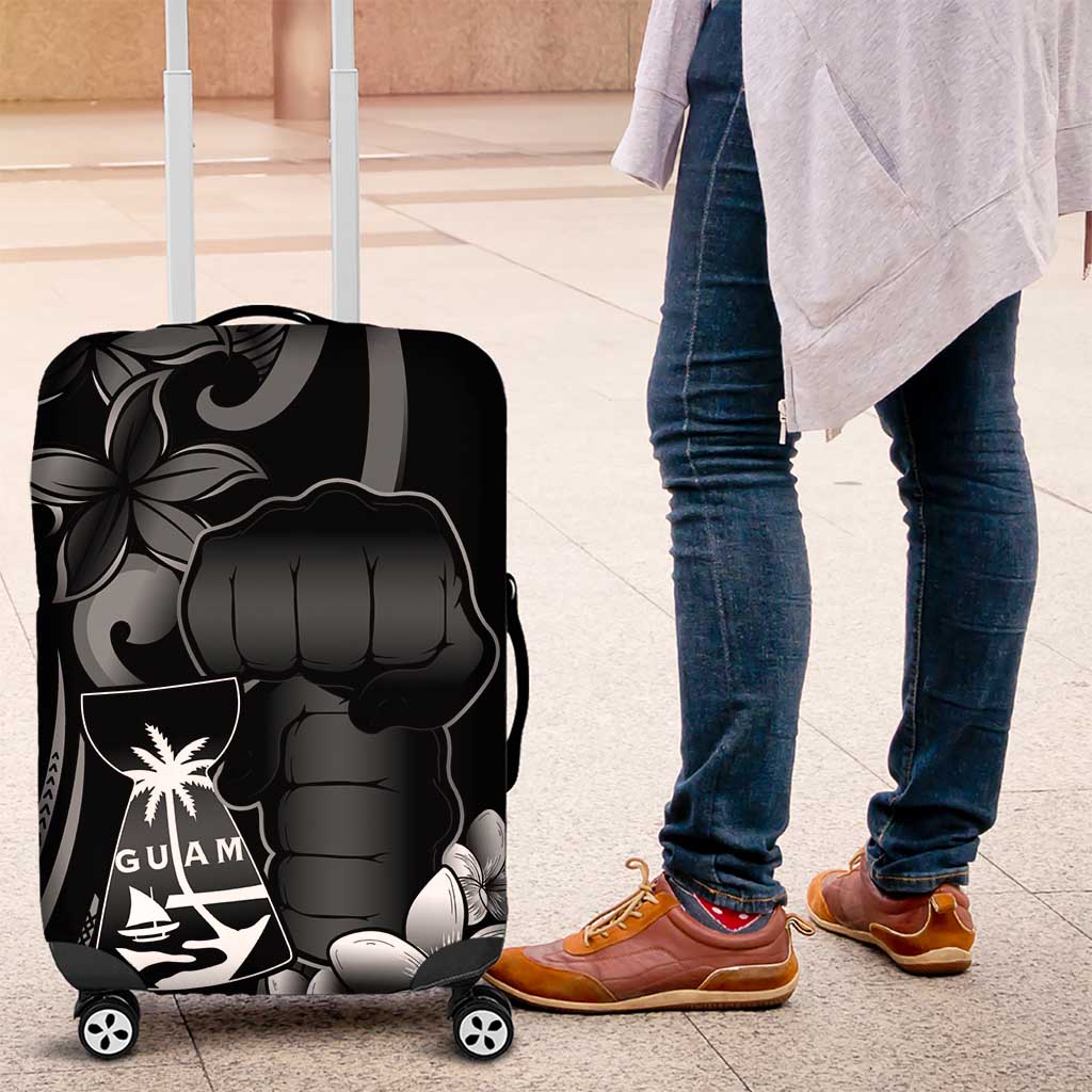 Black Hafa Adai Guam Luggage Cover Chamorro Latte Stone Hand With Plumeria