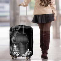 Black Hafa Adai Guam Luggage Cover Chamorro Latte Stone Hand With Plumeria