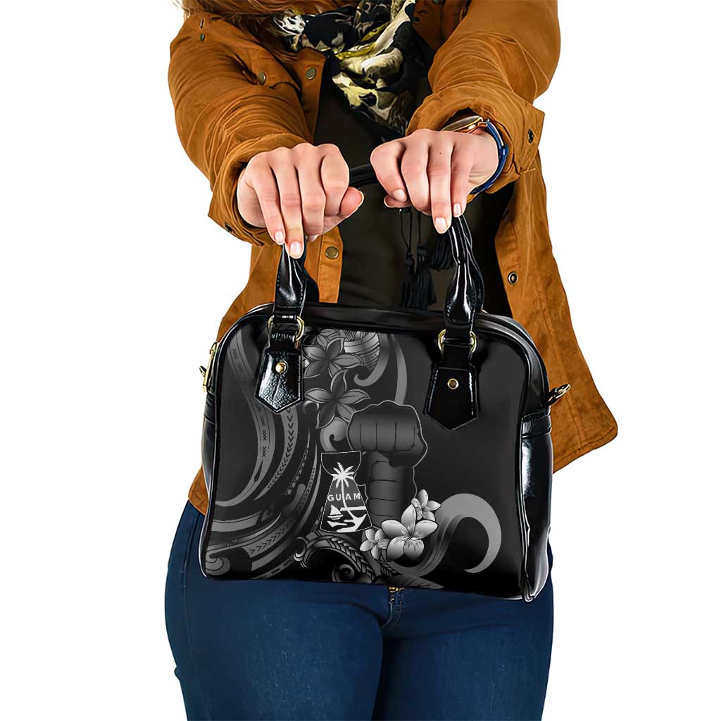 Black Hafa Adai Guam Shoulder Handbag Chamorro Latte Stone Hand With Plumeria