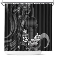 Black Hafa Adai Guam Shower Curtain Chamorro Latte Stone Hand With Plumeria
